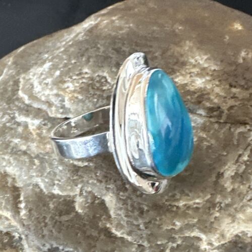 Navajo Blue Kingman Turquoise Ring | Sterling Silver | Sz 9 | Authentic Native American Handmade | 16584