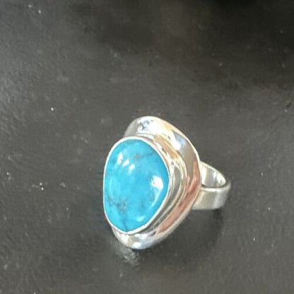 Navajo Blue Kingman Turquoise Ring | Sterling Silver | Sz 8 | Native American Handmade | 16593