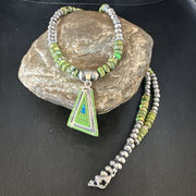 Navajo Green Gaspeite Turquoise Pendant Necklace | Sterling Silver | Native American Handmade | 15426