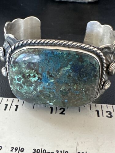 Navajo Sterling Silver Blue Turquoise Cuff Bracelet | Authentic Native American Handmade | 15987 - Masha USA