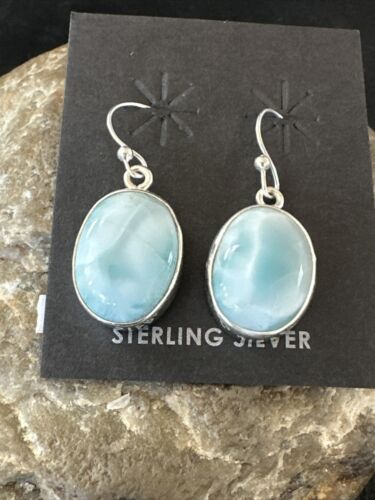 Navajo Blue Larimar Dangle Earrings | Sterling Silver | Authentic Native American Handmade | 17300