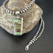 Navajo Green Gaspeite Pendant Necklace | Sterling Silver | Authentic Native American Handmade | 16361