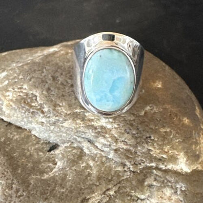 Navajo Blue Larimar Ring | Sterling Silver | Sz 7 | Authentic Native American Handmade | 17664