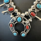 Navajo Shadowbox Coral Kingman Turquoise Squash Blossom Necklace | Sterling Silver | 17" | 16112