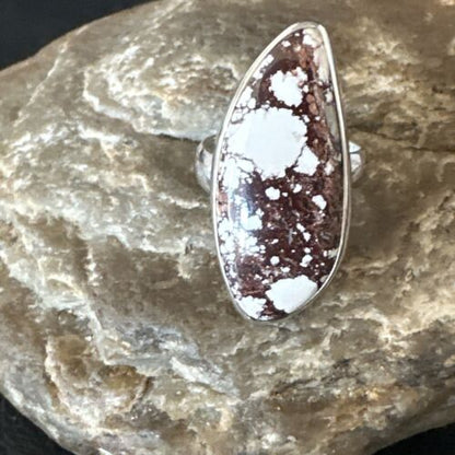 Women's Wild Horse Turquoise Ring | Navajo Sterling Silver | Sz 7 Adjustable | Authentic Native American Handmade | 15550