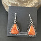 Navajo Orange Spiny Oyster Dangle Earrings | Sterling Silver | Authentic Native American Handmade | 17265