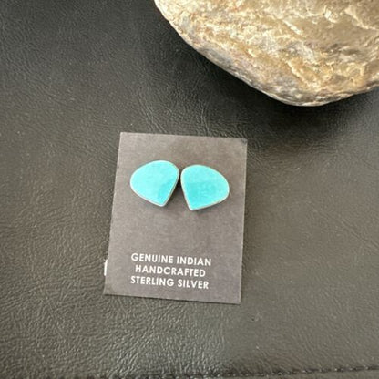 Navajo Blue Kingman Turquoise Post Stud Earrings | Sterling Silver | Authentic Native American Handmade | 17483