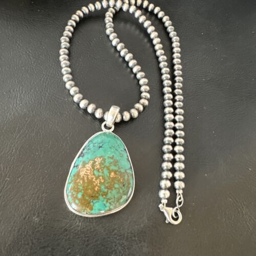 Men's Navajo Blue Spiderweb Turquoise Pendant Necklace | Sterling Silver | Authentic Native American Handmade | 16211