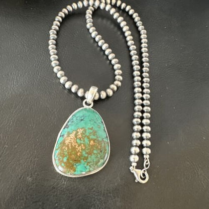 Men's Navajo Blue Spiderweb Turquoise Pendant Necklace | Sterling Silver | Authentic Native American Handmade | 16211