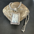 White Buffalo Turquoise Pendant | Navajo Pearls Sterling Silver Necklace | Authentic Native American Handmade | 17103
