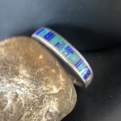 Navajo Blue Lapis Cuff Bracelet | Sterling Silver Inlay | Authentic Native American Handmade | 16123