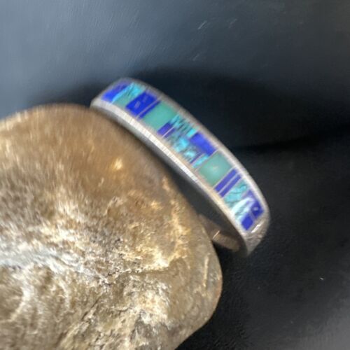 Navajo Blue Lapis Cuff Bracelet | Sterling Silver Inlay | Authentic Native American Handmade | 16123