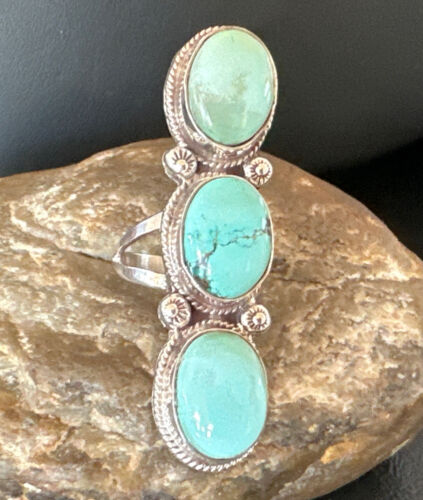 Navajo Blue Dry Creek Turquoise Multi-Stone Ring | Authentic Native American Sterling Silver | Sz 10 | 16731