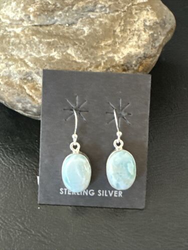 Navajo Blue Larimar Dangle Earrings | Sterling Silver | Authentic Native American Handmade | 17295