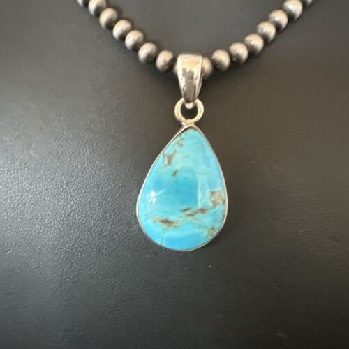 Blue Kingman Turquoise Pendant | Navajo Pearls | Sterling Silver Necklace 20" | 17010
