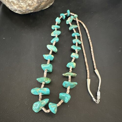 Navajo Royston Turquoise Shell Heishi Bead Necklace | Sterling Silver | 28" | Authentic Native American Handmade | 17449