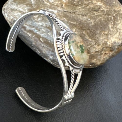 Navajo Green Boulder Turquoise Cuff Bracelet | Sterling Silver | Authentic Native American Handmade | 16245