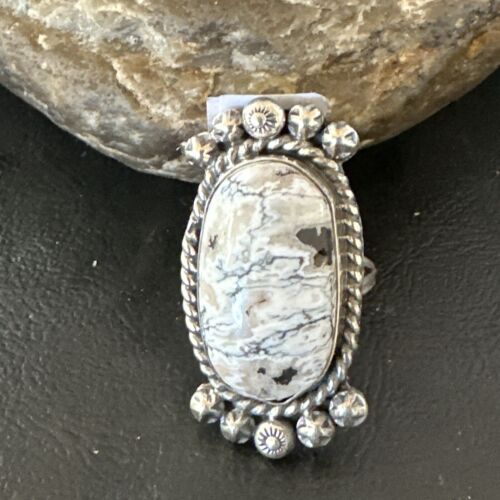 Men's Women's White Buffalo Turquoise Ring | Navajo Sterling Silver | Sz 9 | 13349