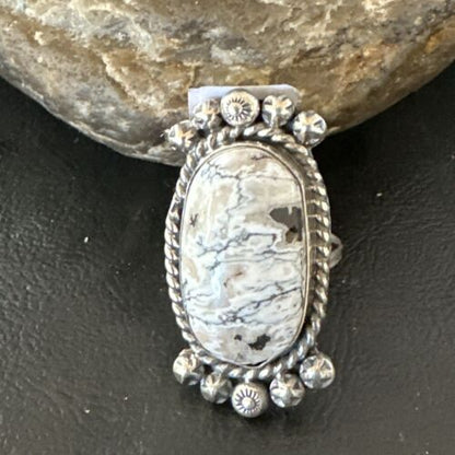 Men's Women's White Buffalo Turquoise Ring | Navajo Sterling Silver | Sz 9 | 13349