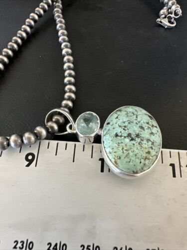 Women's Dry Creek Turquoise Topaz Pendant Necklace | Navajo Sterling Silver | Authentic Native American Handmade | 16440