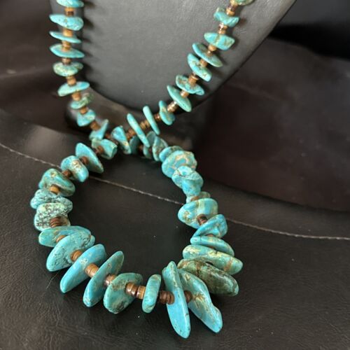 Blue Kingman Nugget Turquoise Necklace | Navajo Sterling Silver | Authentic Native American | 36" | 15285 Graduated