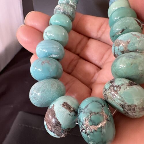 New Blue Turquoise Graduated Navajo Pearls Necklace | Sterling Silver | Authentic Native American | 23" | 16596