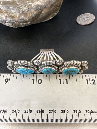 Navajo Blue Kingman Turquoise Cluster Ring | Authentic Native American Sterling Silver | Multi-Stone | Sz 9 | 16322