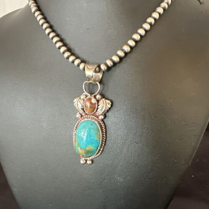 Navajo Blue Kingman Turquoise Wild Horse Necklace Pendant | Sterling Silver | Authentic Native American Handmade | 17225