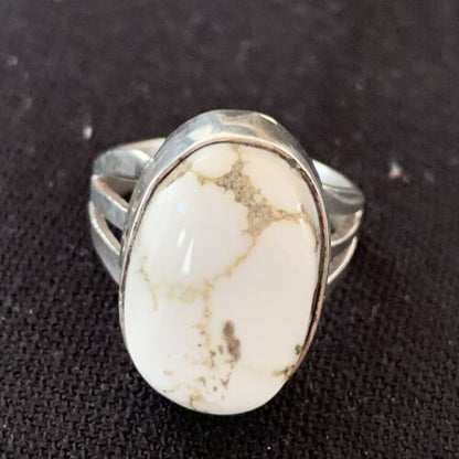 Navajo White Buffalo Turquoise Ring | Sterling Silver | Sz 9.5 | Authentic Native American Handmade | 1446