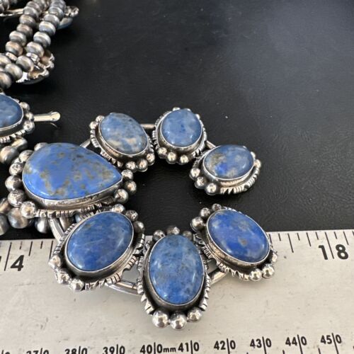 Navajo Denim Lapis Pendant Necklace | Sterling Silver Naja | Authentic Native American Handmade | 14987