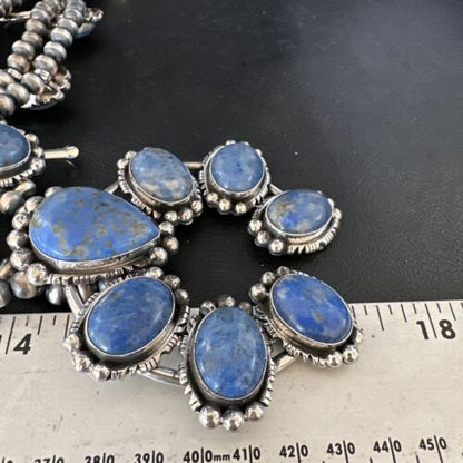 Navajo Denim Lapis Pendant Necklace | Sterling Silver Naja | Authentic Native American Handmade | 14987