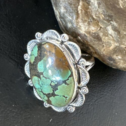 Navajo Green Spiderweb Turquoise Ring | Sterling Silver | Sz 10.5 | Authentic Native American Handmade | 15503