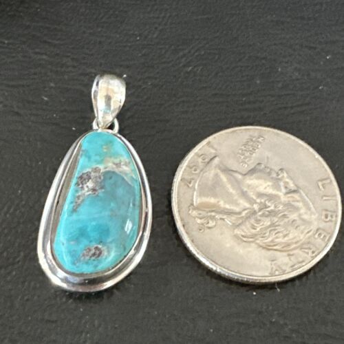 Blue Bisbee Turquoise Navajo Pendant | Sterling Silver | 1" | Authentic Native American Handmade | 17252