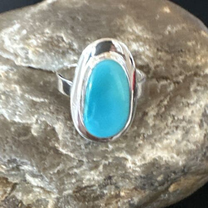 Navajo Sterling Silver Blue Kingman Turquoise Ring | Sz 8.5 | Authentic Native American Handmade | 16594