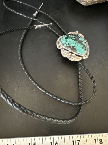 Men's Blue Spiderweb Turquoise Bolo Tie | Navajo Sterling Silver | Authentic Native American Handmade | 15007