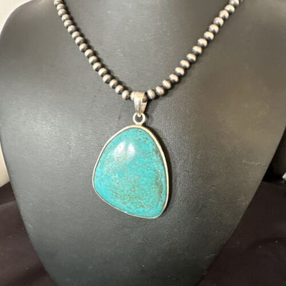 Men's Navajo Blue Spiderweb Turquoise Pendant Necklace | Sterling Silver | Native American Handmade | 16205