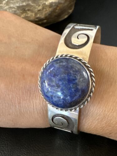 Navajo Blue Denim Lapis Sterling Silver Cuff Bracelet | Authentic Native American Handmade | 15982
