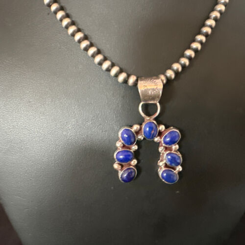 Navajo Horseshoe Naja Blue Lapis Pendant Necklace | Sterling Silver | Authentic Native American Handmade | 15752