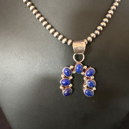 Navajo Horseshoe Naja Blue Lapis Pendant Necklace | Sterling Silver | Authentic Native American Handmade | 15752