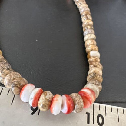 Navajo Red Spiny Oyster Jasper Necklace | Sterling Silver | 23" | Authentic Native American Handmade | 10156