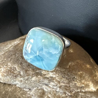 Navajo Blue Larimar Ring | Sterling Silver | Sz 8 | Authentic Native American Handmade | 17649
