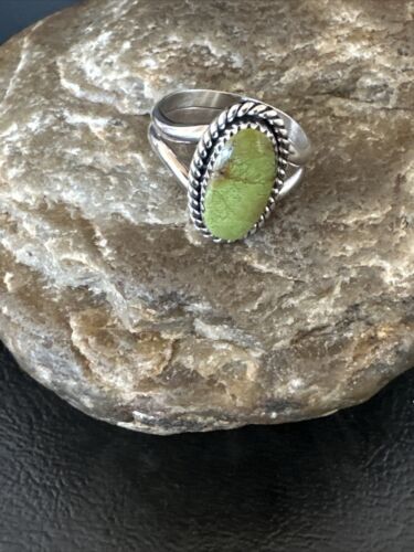 Navajo Green Gaspeite Ring | Sterling Silver | Sz 7.5 | Authentic Native American Handmade | 16400