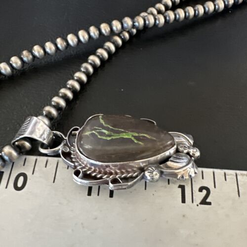 Navajo Green Boulder Turquoise Pendant Necklace | Sterling Silver | Men's Women's | 16135