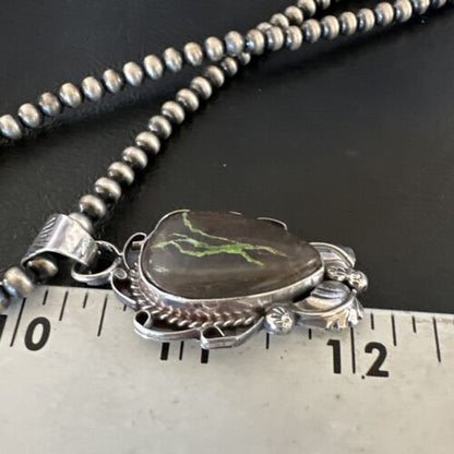 Navajo Green Boulder Turquoise Pendant Necklace | Sterling Silver | Men's Women's | 16135