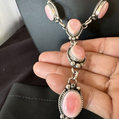 Navajo Pink Conch Lariat Necklace | Sterling Silver Pendant | 30" | Authentic Native American Handmade | 15870