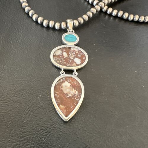 Navajo Wild Horse Blue Kingman Turquoise Necklace | Sterling Silver | 17321