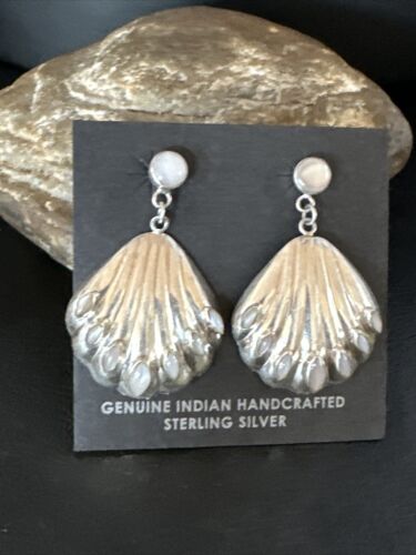 Navajo Pink Mother of Pearl Dangle Inlay Earrings | Sterling Silver | Authentic Native American Handmade | 15305