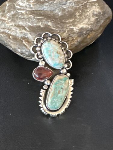 Navajo Royston Turquoise Cluster Ring | Authentic Native American Sterling Silver | Multi-Stone | Sz 9.5 | 14844