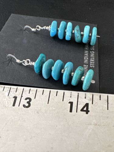 Navajo Blue Cluster Turquoise Bead Earrings | 8mm | Sterling Silver | Authentic Native American Handmade | 15842