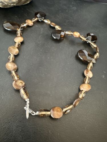 Navajo Smokey Quartz Teardrop Necklace | Sterling Silver | Authentic Native American Handmade | 17495